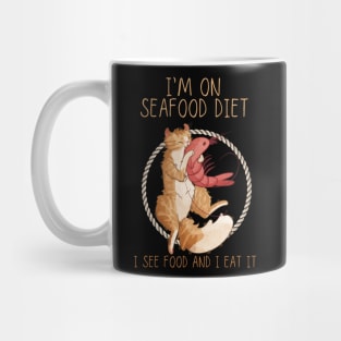 I'm on seafood diet - Cream Bicolor American Curl Cat Mug